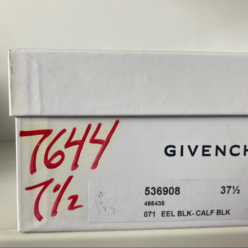 Givenchy Shark Lock Black Eel Print Calf Leather Heel Sandals 37.5 - Picture 10 of 10